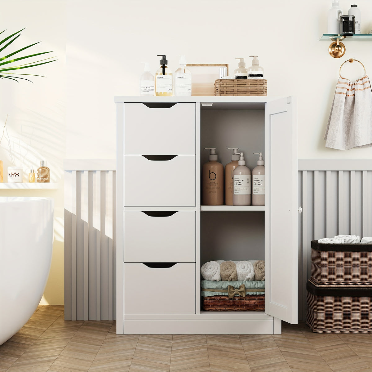 Bathroom Floor Cabinet shown in the White option