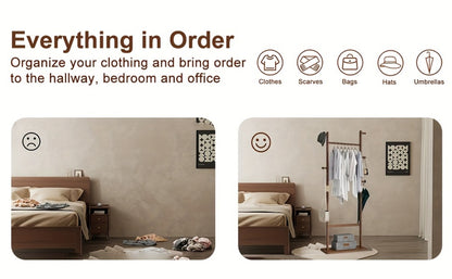 Freestanding Wood Coat Rack, Coat and Hat Organizer for Entryway detail image - detail view 16