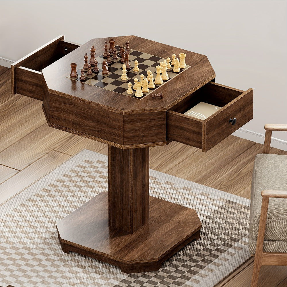 Game Tables and Accent Tables, Chess & Checkers Game Table with 2 Storage Drawers - Walnut shown in the main product view