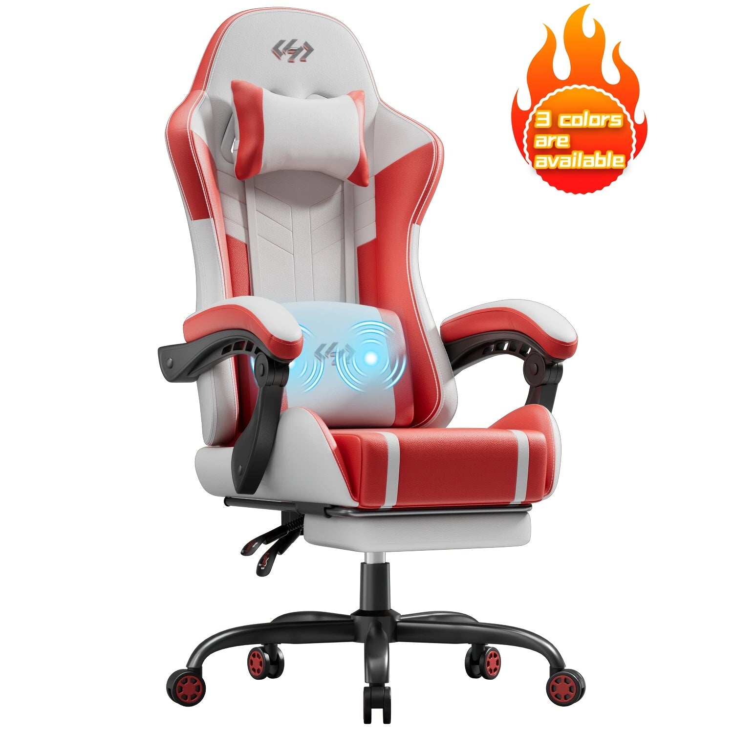 Gaming Chair shown in the 5-wheel gaming chair (1-pack) in white and red option