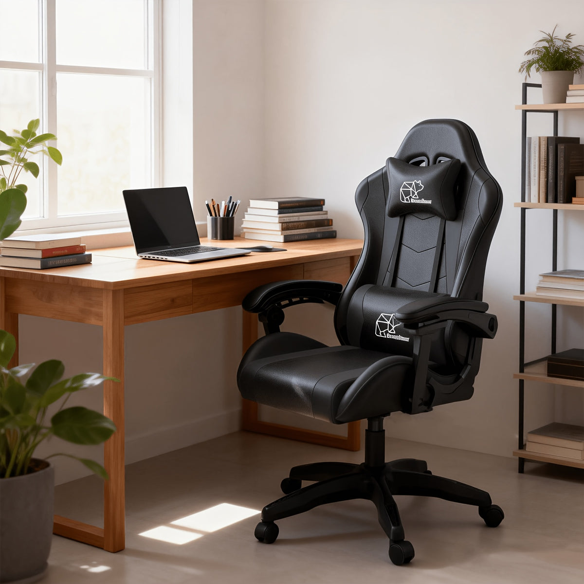 Gaming Chair shown in the No Footrest, Black option