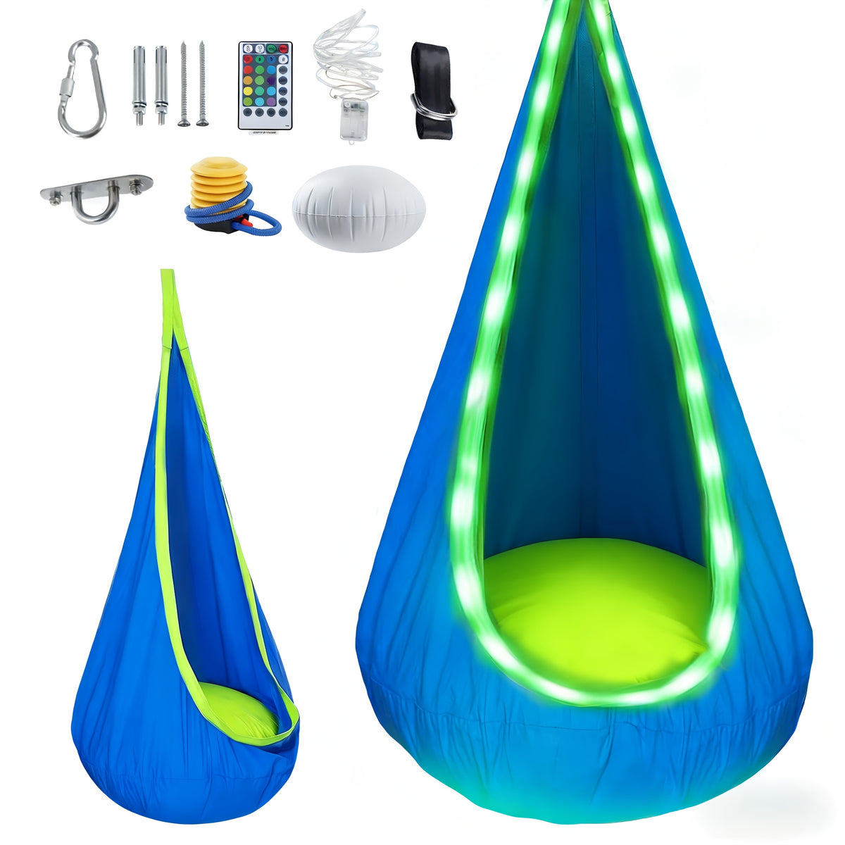 Hammock Chair shown in the Blue-LED option