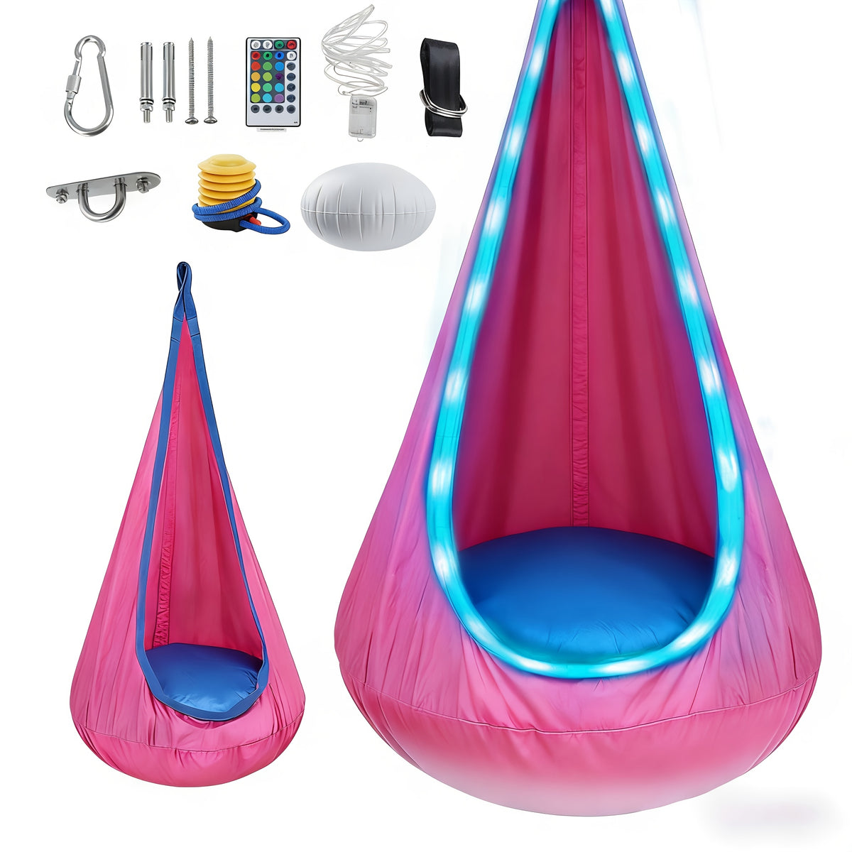 Hammock Chair shown in the Pink-LED option