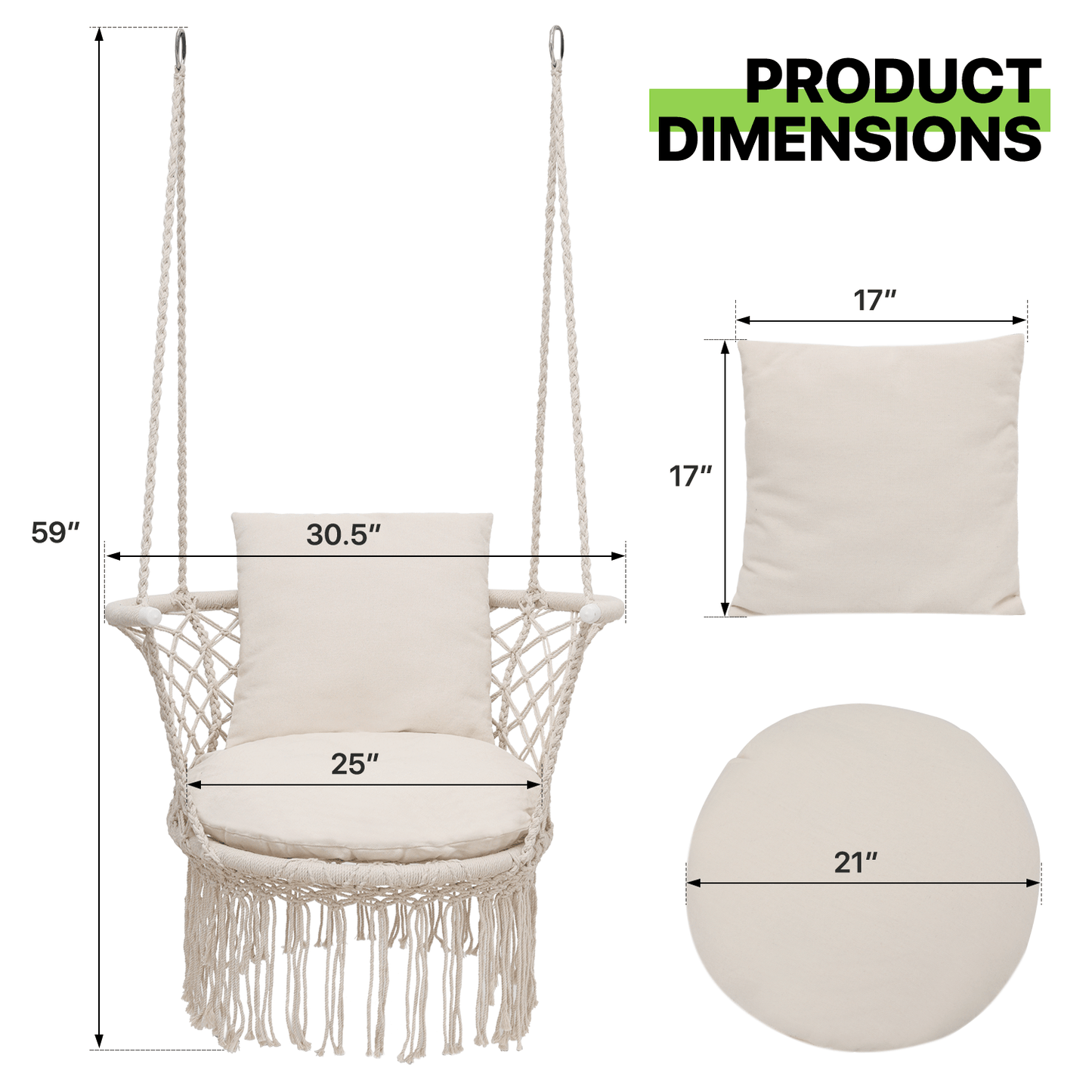 Hanging Swing Chair with Macrame Weave and Armrests for Bedroom detail image
