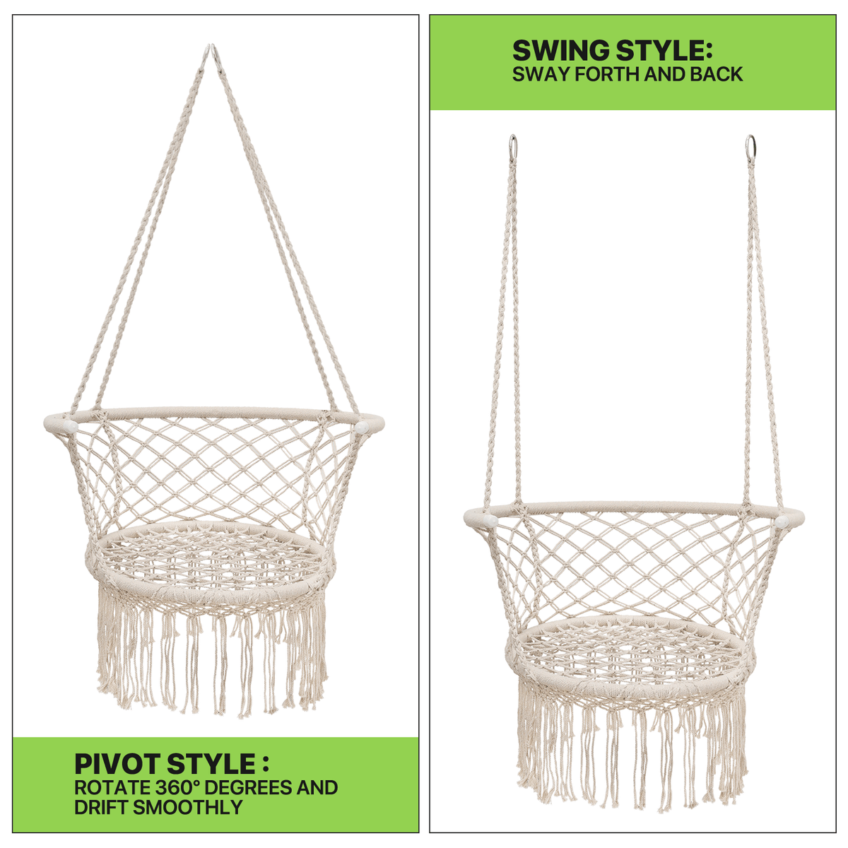 Hanging Swing Chair with Macrame Weave and Armrests for Bedroom detail image - detail view 3