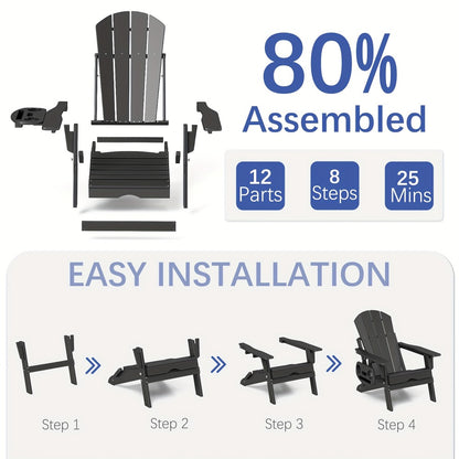 HDPE Adirondack Chair with Weather-Resistant Finish and Adjustable Backrest for Patio detail image - detail view 10