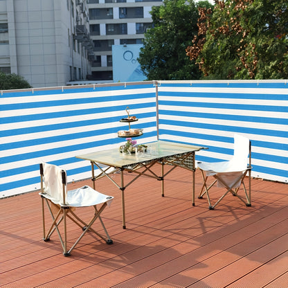 Privacy Screen Fence shown in the Blue and white line option