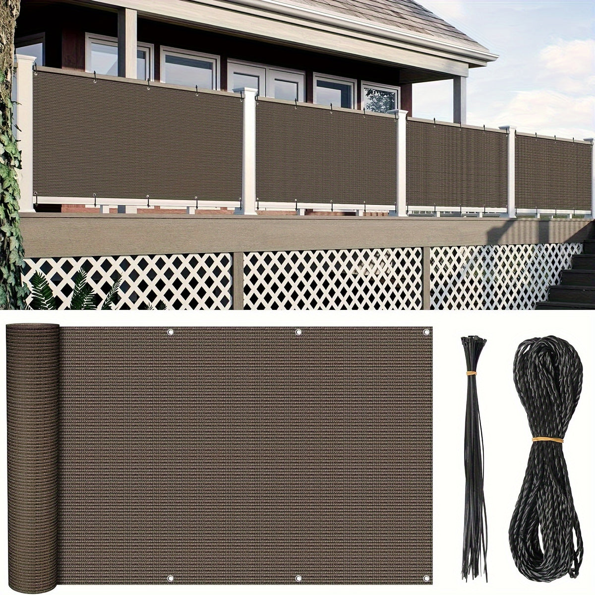 Privacy Screen Fence shown in the Brown option