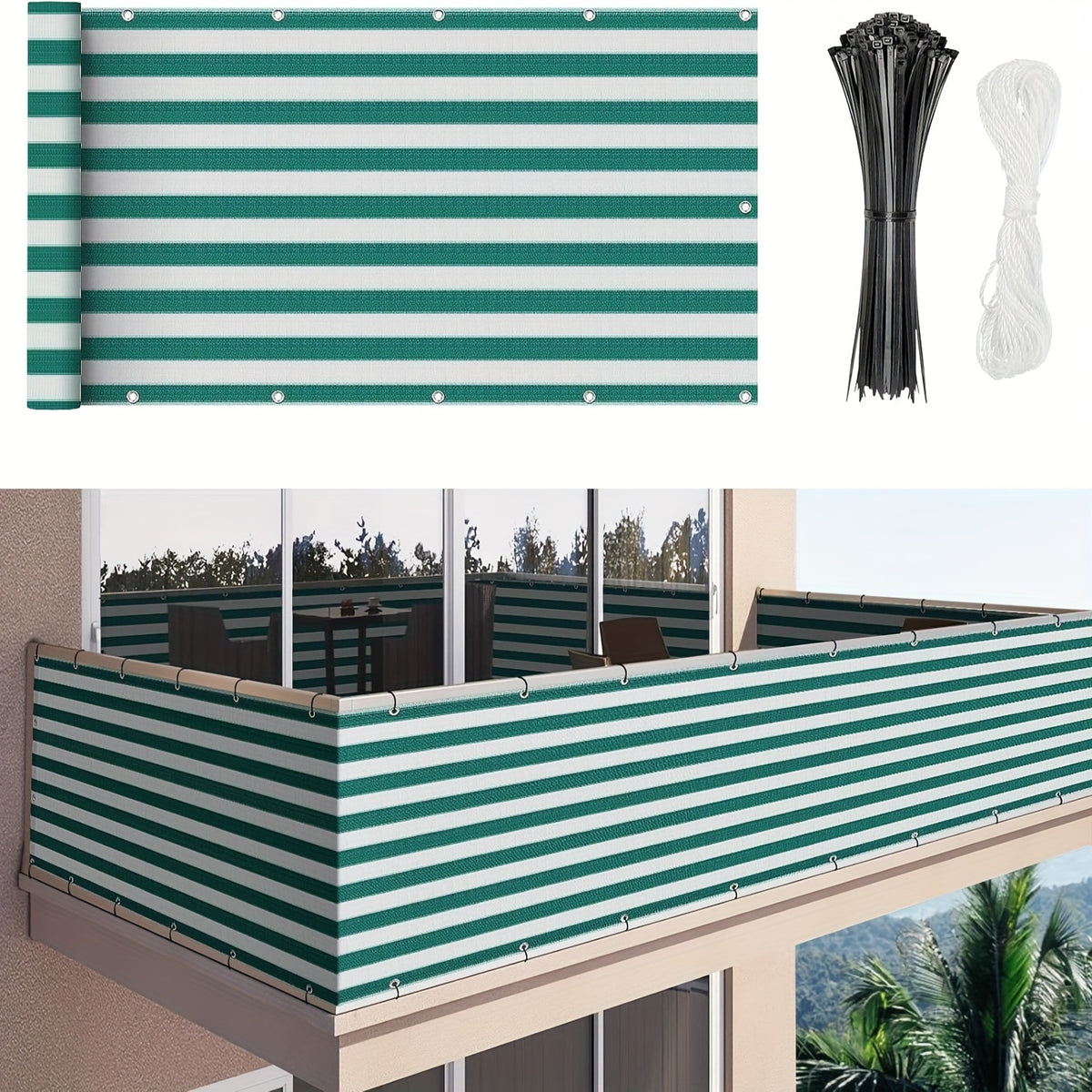 Privacy Screen Fence shown in the Green and white line option