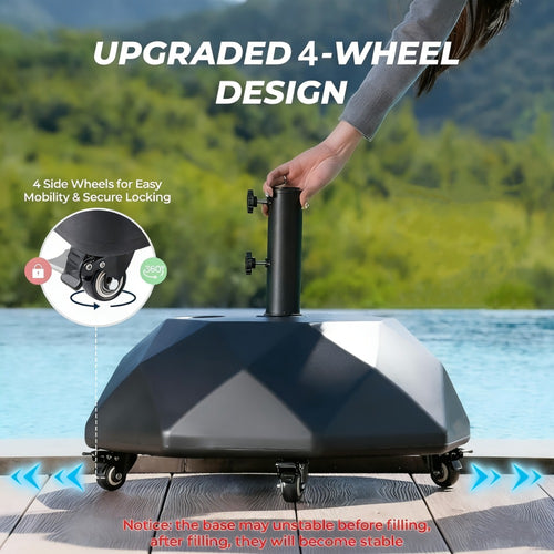 Umbrella Base, Heavy Duty Patio Umbrella Stand Base with Wheels - Refillable HDPE 95 - 225 shown in the main product view