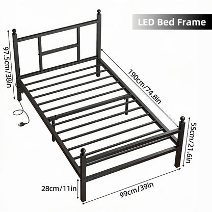 Heavy-Duty Metal Bed Frame with Charging Station and LED Lighting detail image - detail view 4