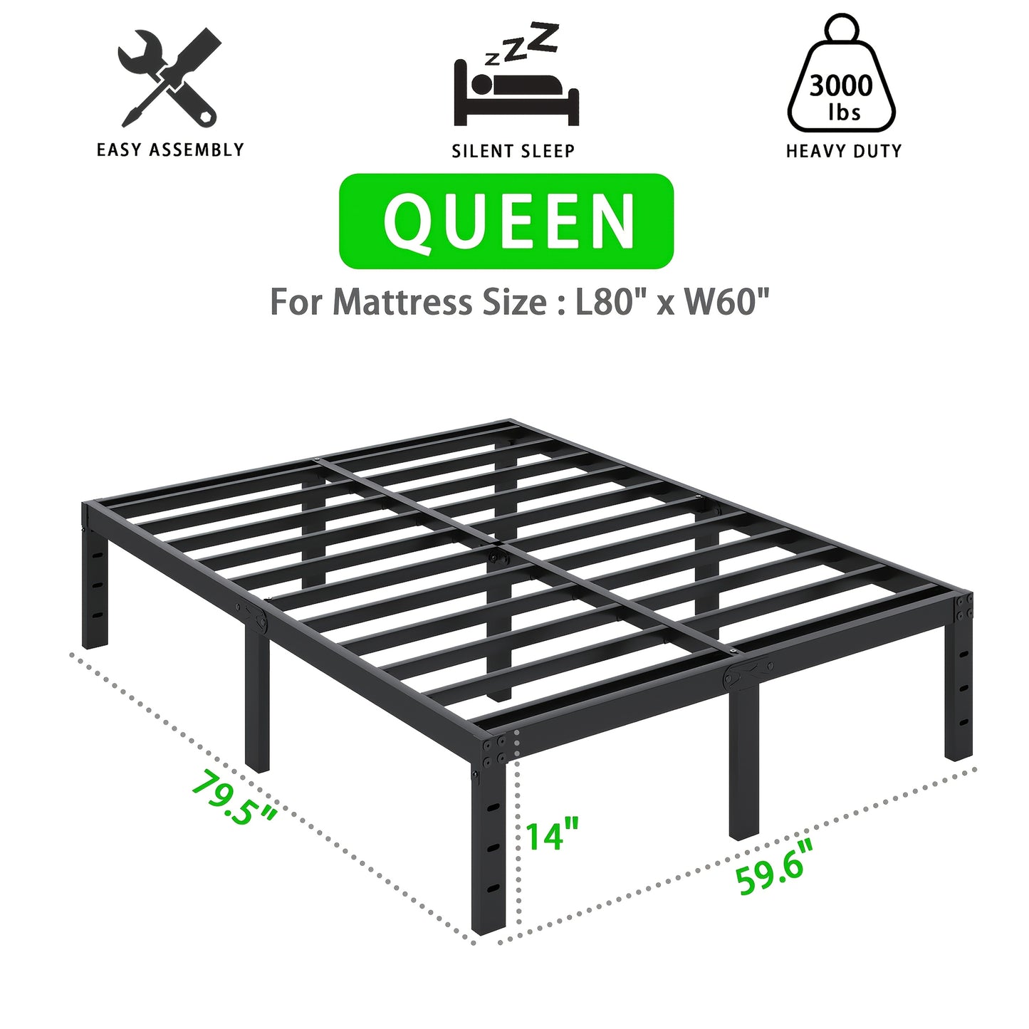 Bed Frame shown in the QUEEN, 14inch option