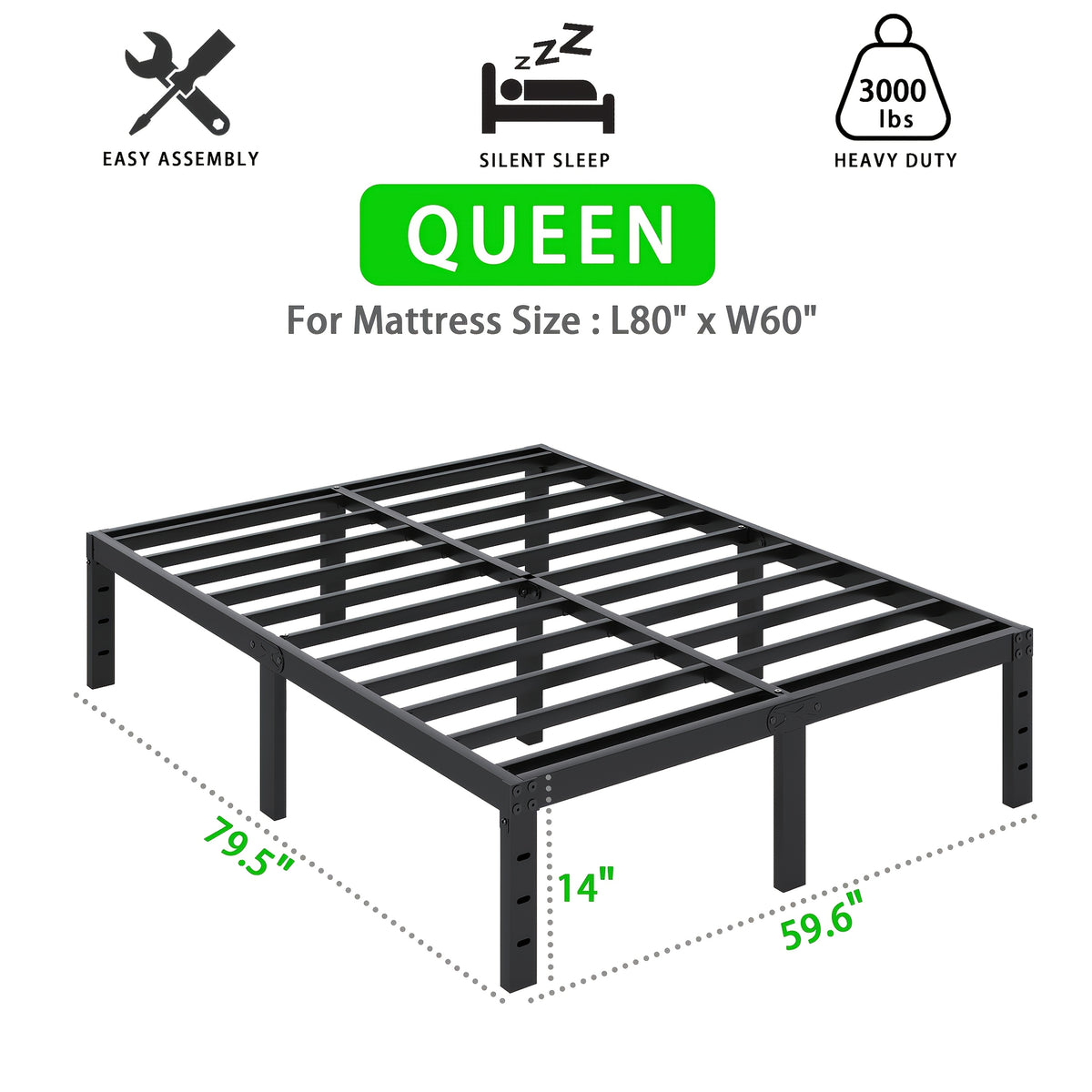 Bed Frame shown in the QUEEN, 14inch option