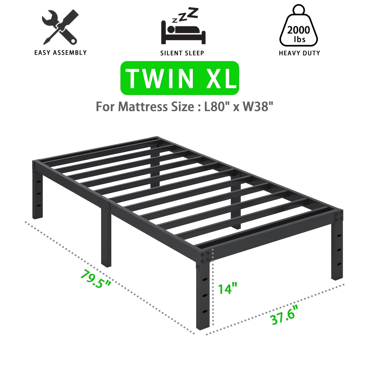 Bed Frame shown in the TWIN XL, 14inch option