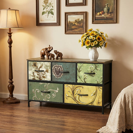 Dressers and Chests, Vintage Floral Drawer Cabinet - Heavy-Duty Steel Frame shown in the main product view