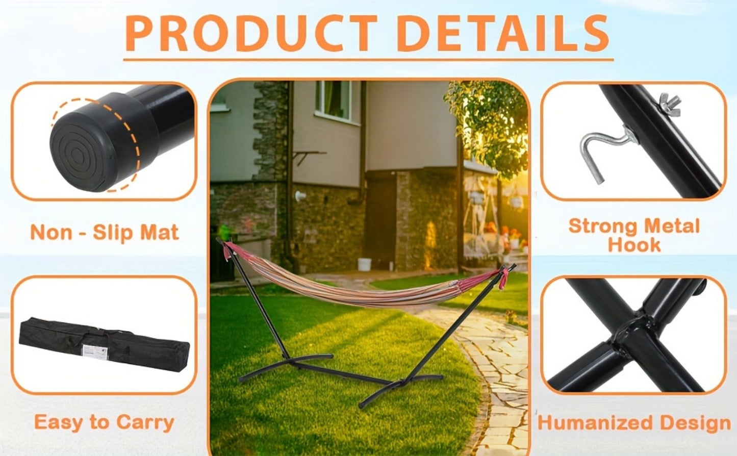 Heavy-Duty Metal Hammock Stand with Multiple Color Options for Patio detail image - detail view 9