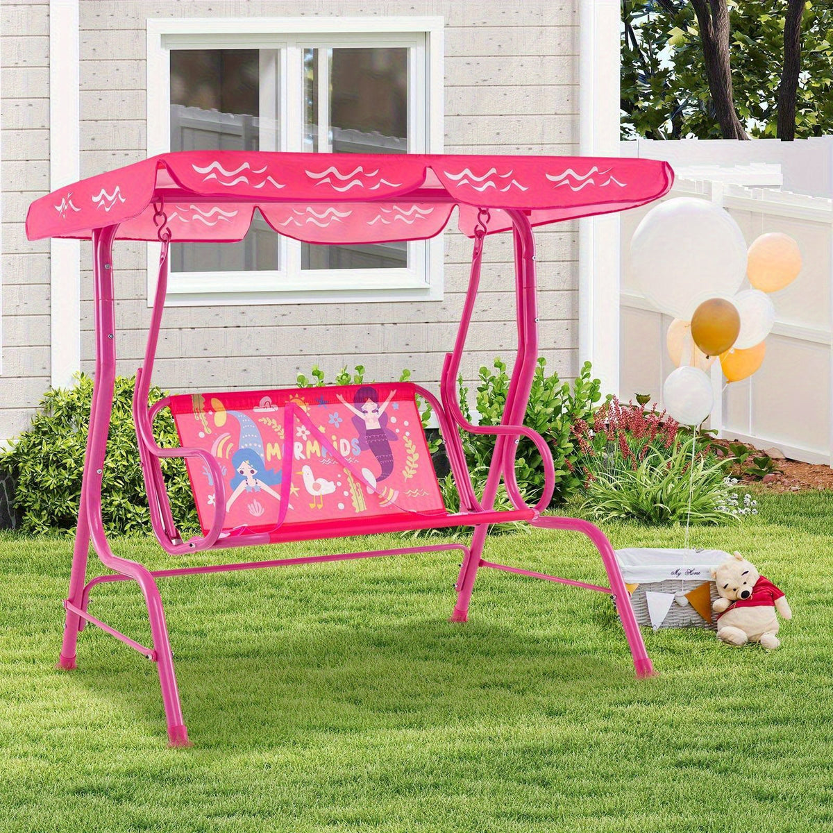 Kids Outdoor Swings and Patio Furniture shown in the pink option