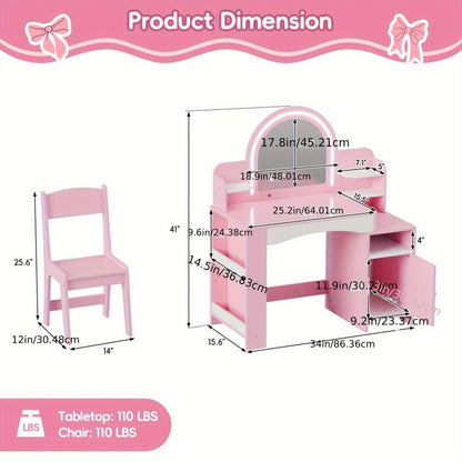 Kids Vanity Set with Lighted Mirror for Dressing and Daily Routines detail image