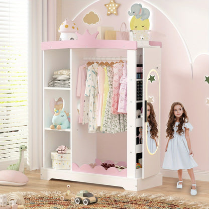 Kids Wardrobe, Kids Dress-Up Armoire & Wardrobe with Mirror, Jewelry Cabinet & Shelves shown in the main product view