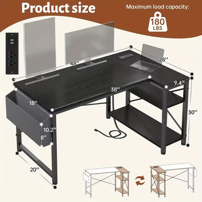 L-Shaped Computer Desk with Charging Station, PC Work Desk for Home Office detail image - detail view 4