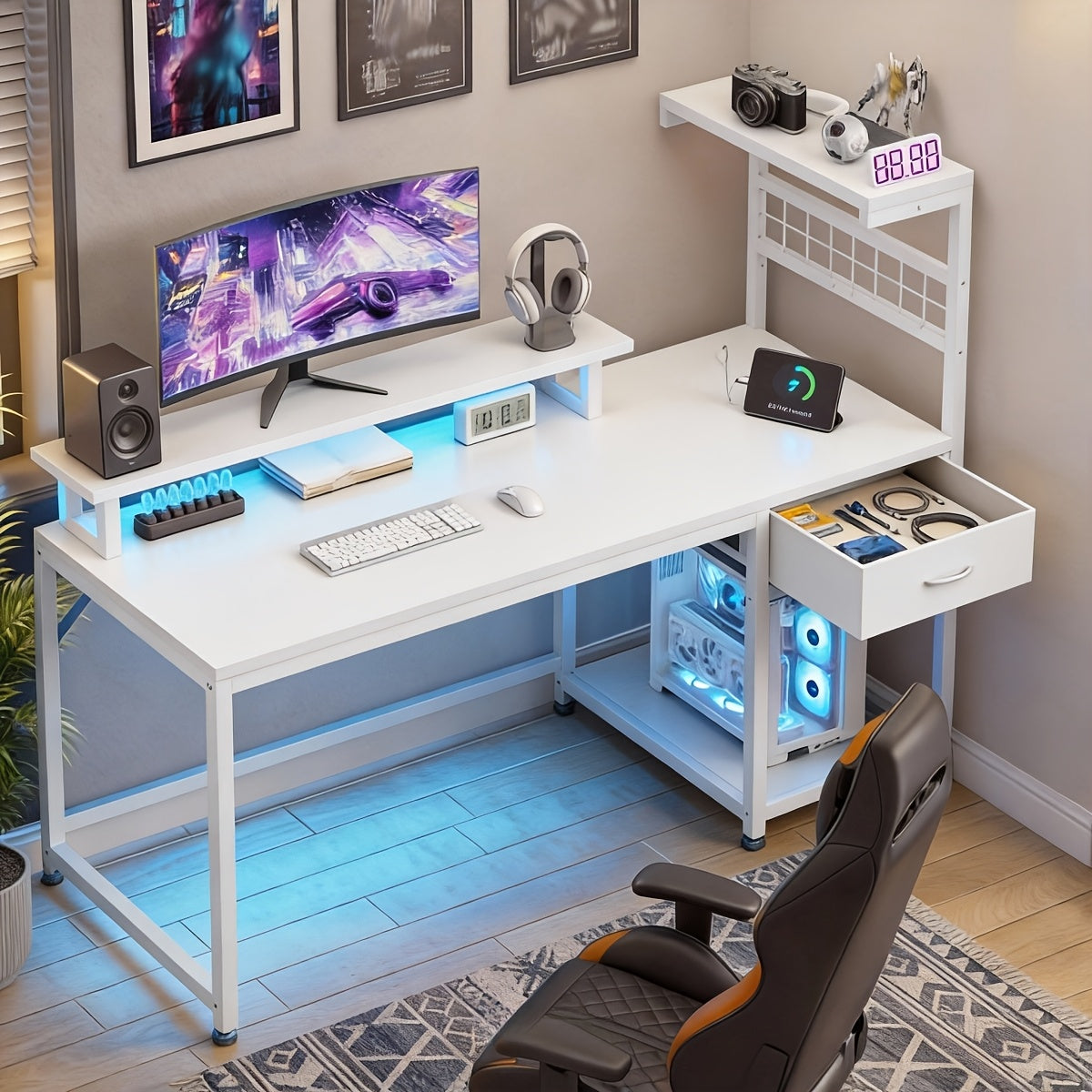 Computer Desk shown in the White, 40 Inch-Style2 option