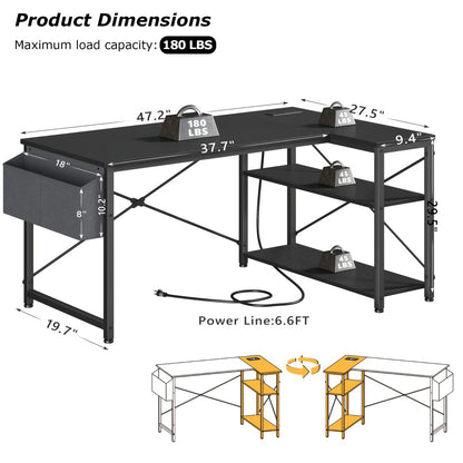L-Shaped Gaming Desk with Charging Station and LED Lighting for Home Office detail image - detail view 10