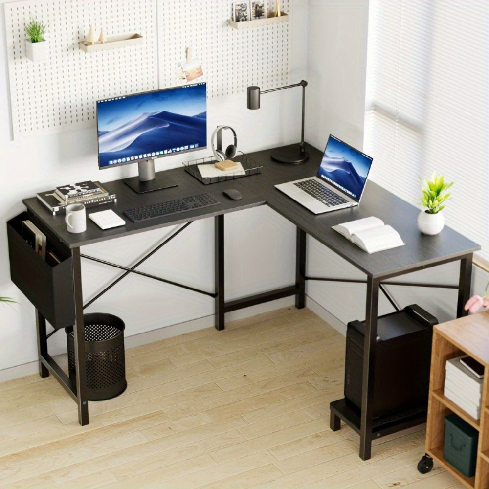 L-Shaped Wood Computer Desk with Storage Pocket for Work, Display, and Everyday Use detail image - detail view 3