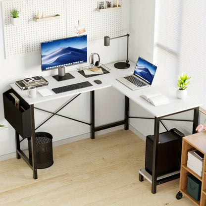 L-Shaped Wood Computer Desk with Storage Pocket for Work, Display, and Everyday Use detail image - detail view 5
