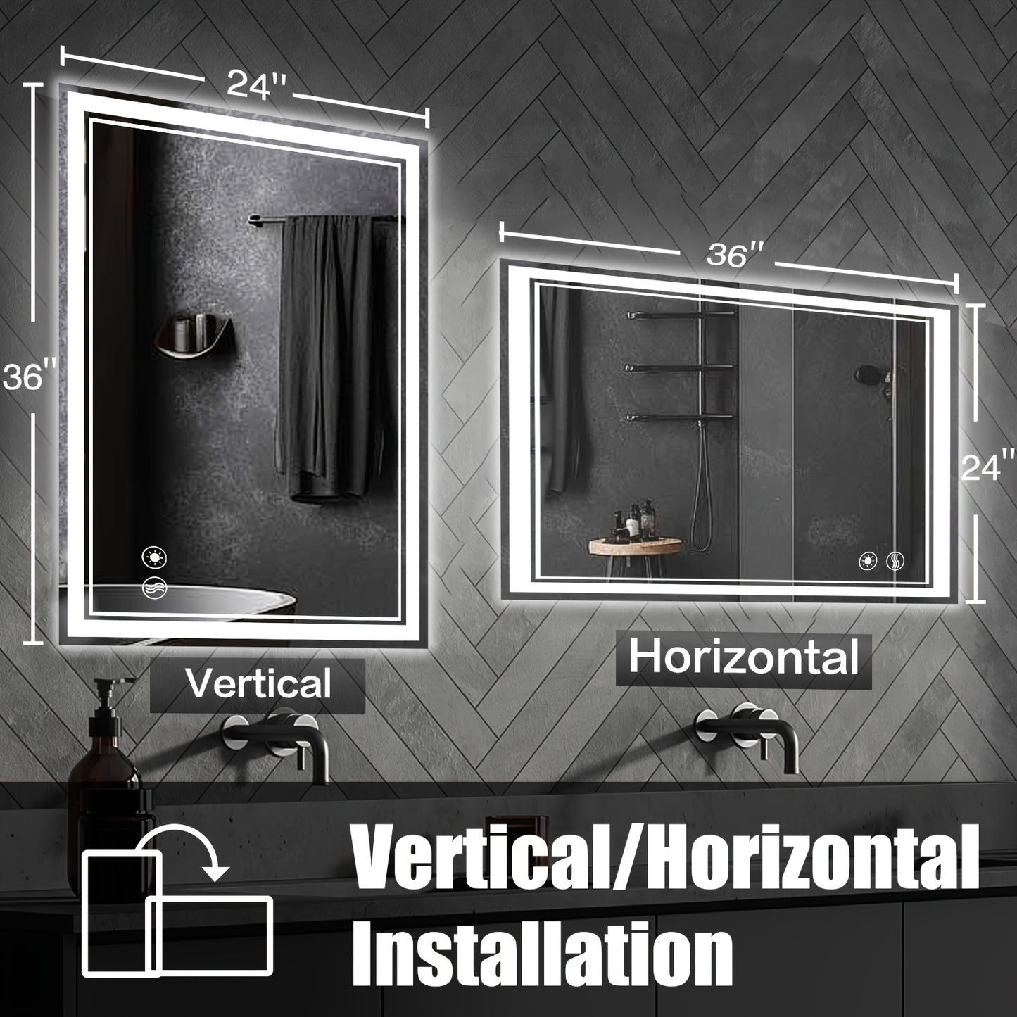 LED Bathroom Mirror shown in the 24X36 option