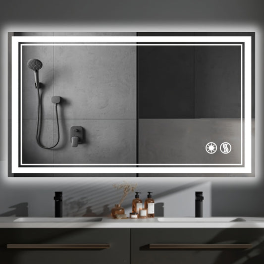 LED Bathroom Mirror, 48x28 with Anti-Fog Lights - Smart Backlit Vanity Mirror Touch Screen shown in the main product view