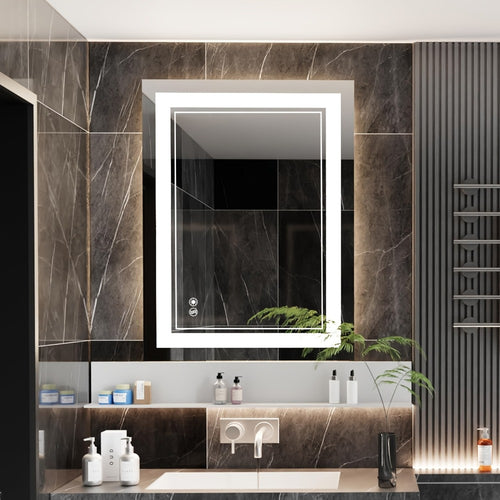 LED Bathroom Mirror, Anti-Fog Dimmable with 3 Color Lights, Front & Backlit Smart Mirror shown in the main product view