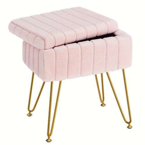 Ottoman, Vanity Storage Chair with Flip Top & Faux Fur, Makeup Vanity Stool with Hidden shown in the main product view