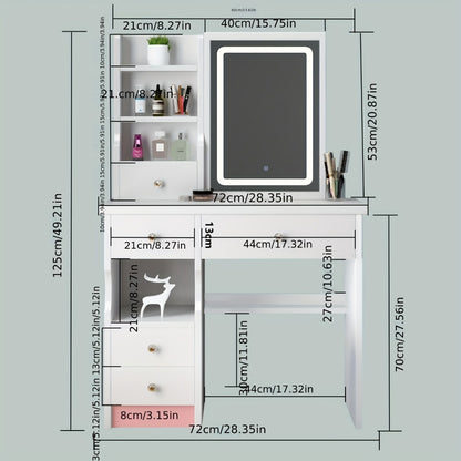 Makeup Vanity Desk with Lighted Mirror for Dressing and Daily Routines in Bedroom detail image - detail view 4
