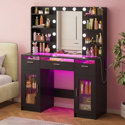 Vanity Desk shown in the Black-Extra Large option