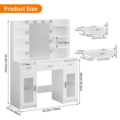 Makeup Vanity Desk with Lighted Mirror for Dressing and Daily Routines detail image - detail view 4