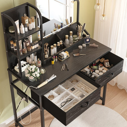 Makeup Vanity Desk with Lighted Mirror, Vanity Table with Storage for Bedroom detail image - detail view 16