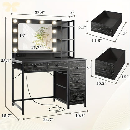 Makeup Vanity Desk with Lighted Mirror, Vanity Table with Storage for Bedroom detail image - detail view 6
