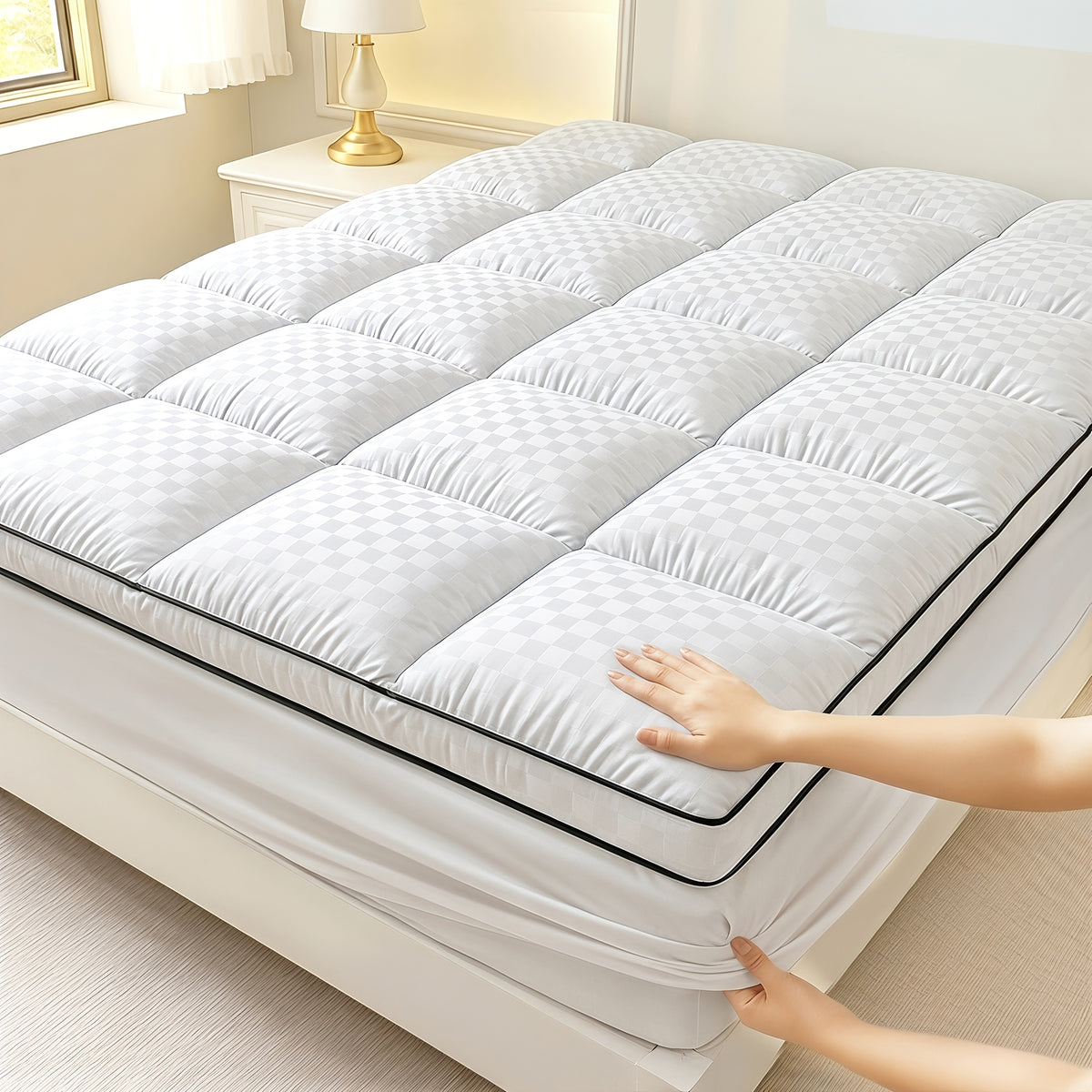 Mattress Protector shown in the White, Twin option