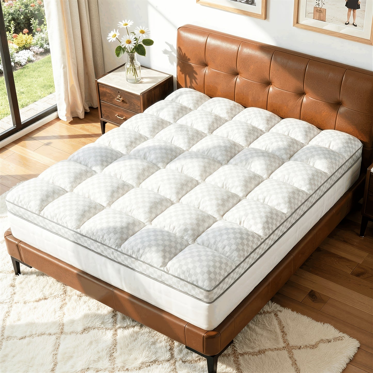 Mattress Topper shown in the Twin(39"*75"), Grid-white skirt cover option