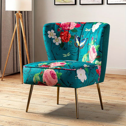 Accent Chair, Floral Tufted with Gold Metal Legs, Armless Wingback Slipper Chair shown in the main product view