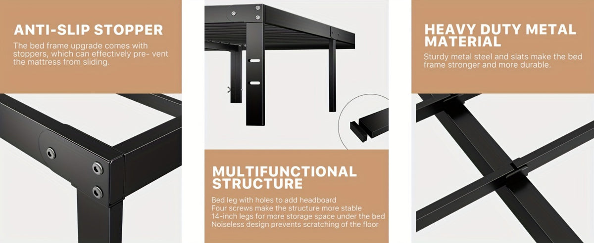 Metal Bed Frame, Mattress Support Frame for Bedroom Comfort and Support detail image - detail view 31