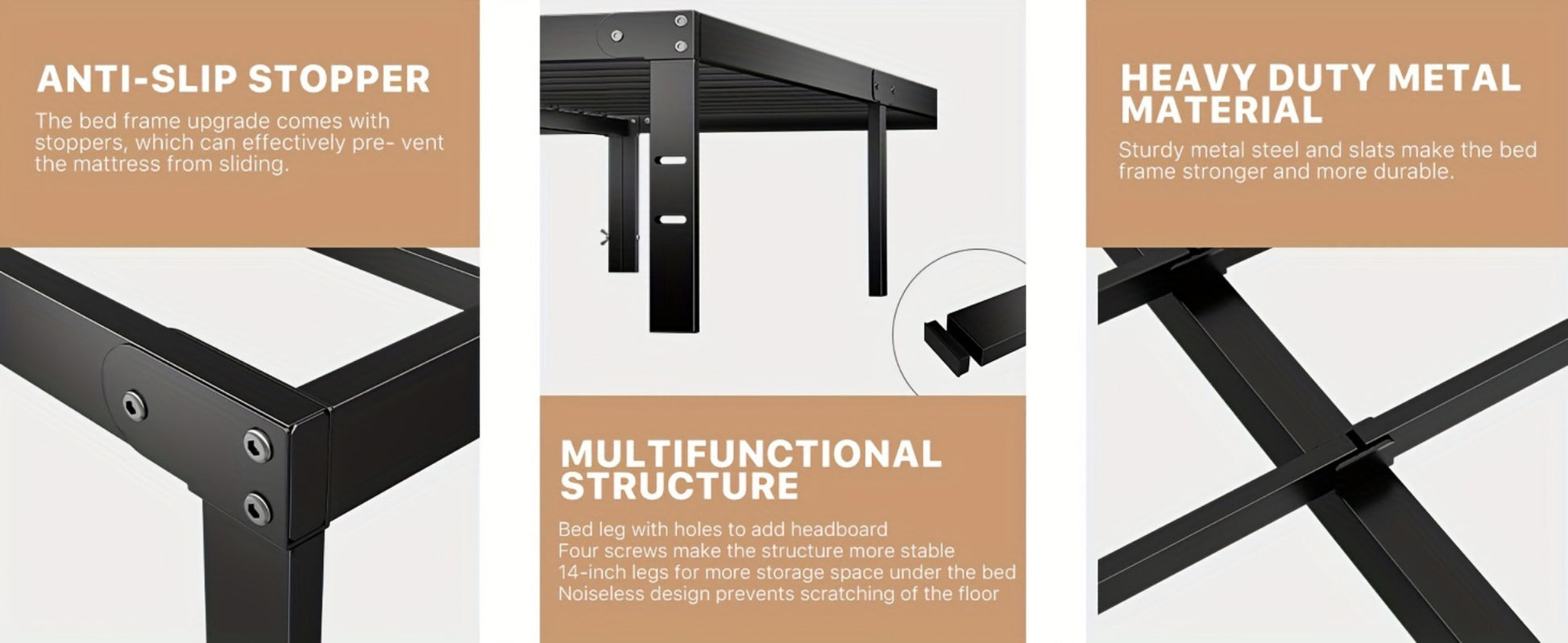 Metal Bed Frame, Mattress Support Frame for Bedroom Comfort and Support detail image - detail view 31