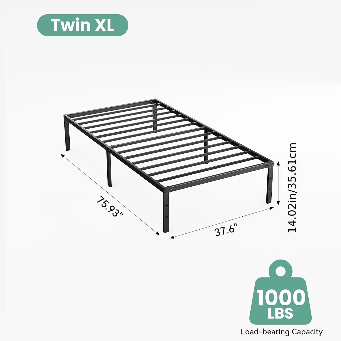 Bed Frame shown in the Twin XL (14IN) option