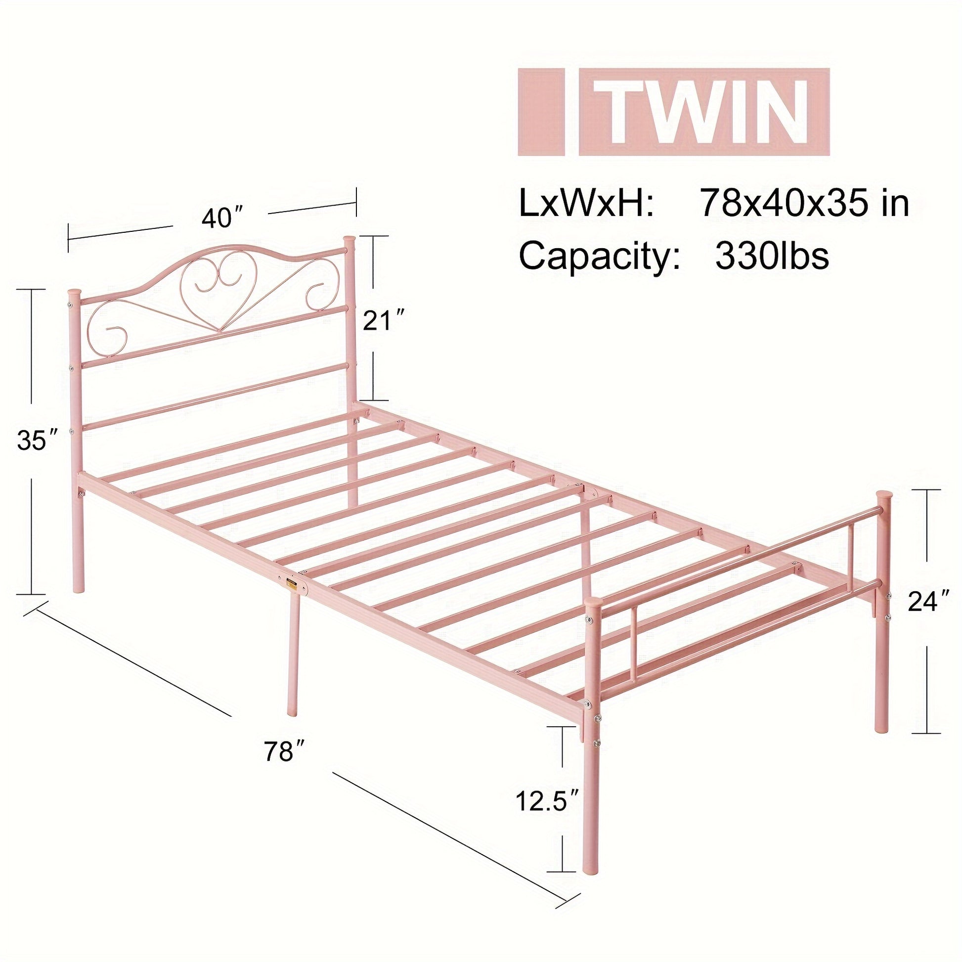 Bed Frame shown in the pink, Twin option