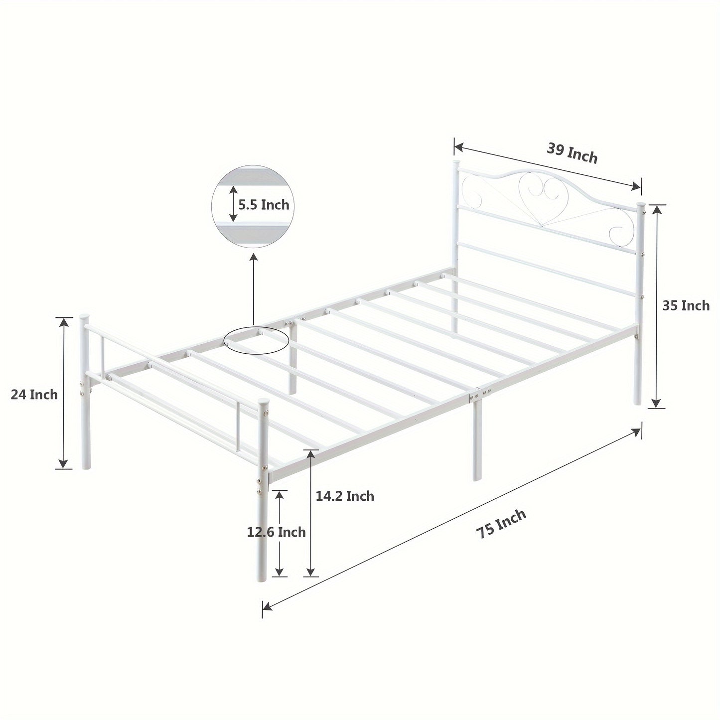 Bed Frame shown in the White, Twin option