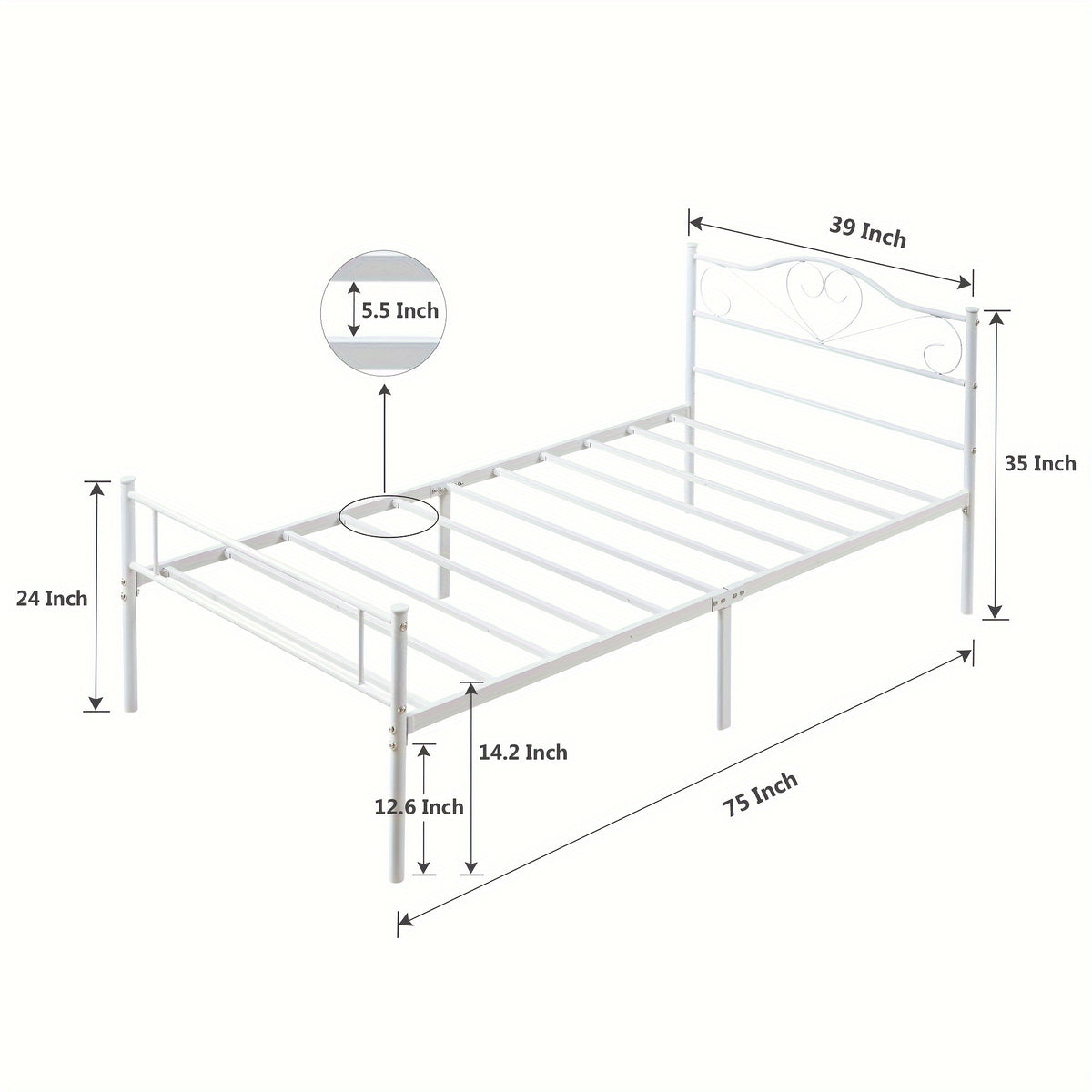 Bed Frame shown in the White, Twin option
