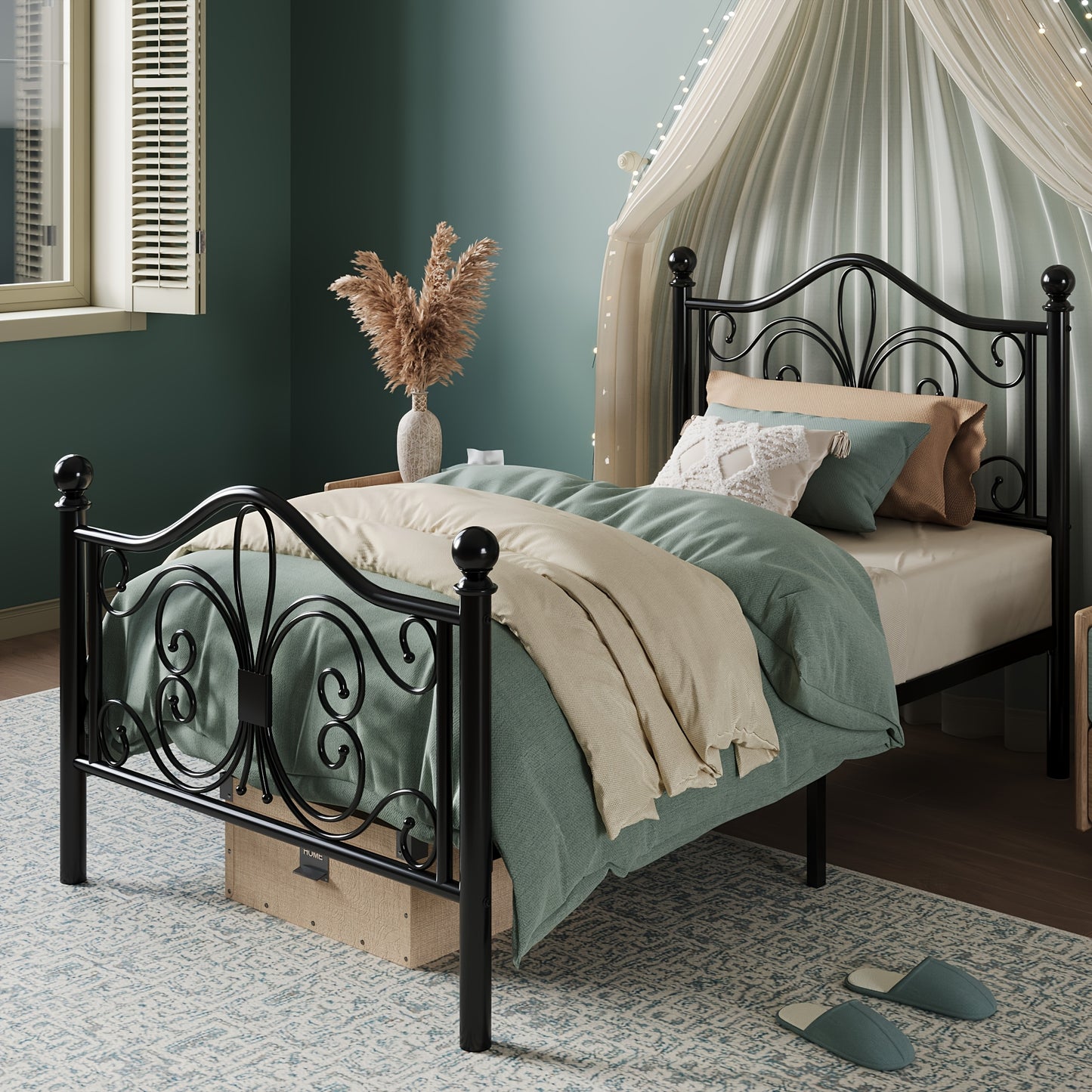 Bed Frame shown in the Black, Twin option