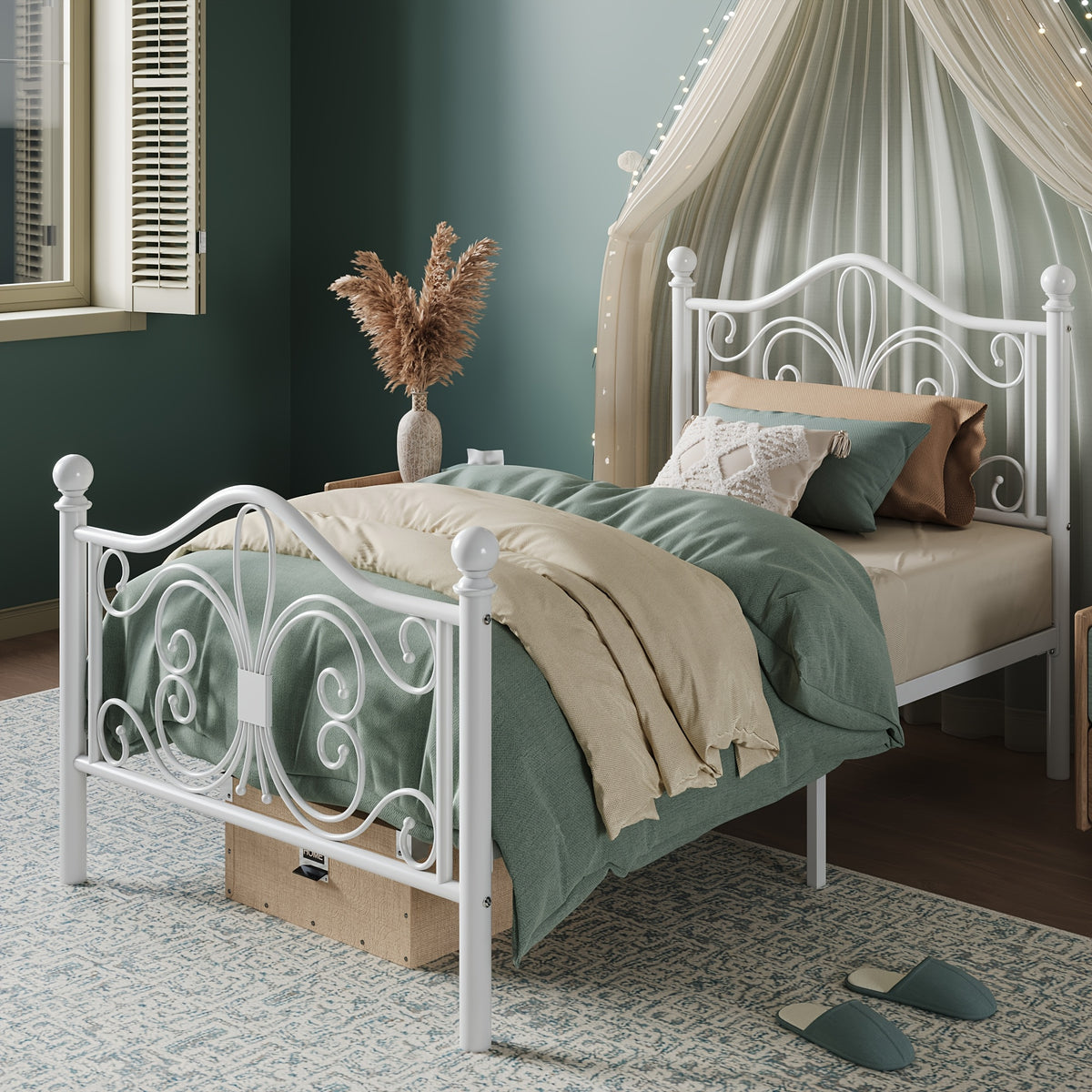 Bed Frame shown in the White, Twin option