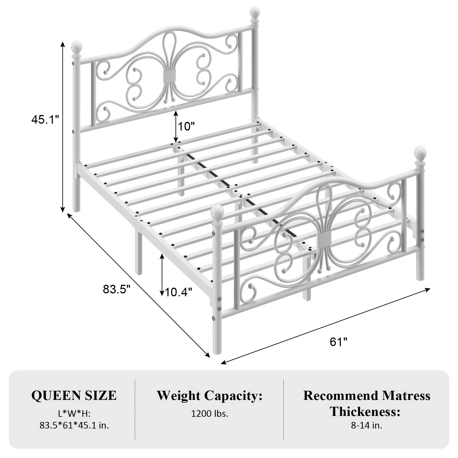Bed Frame shown in the 【white】, Queen option