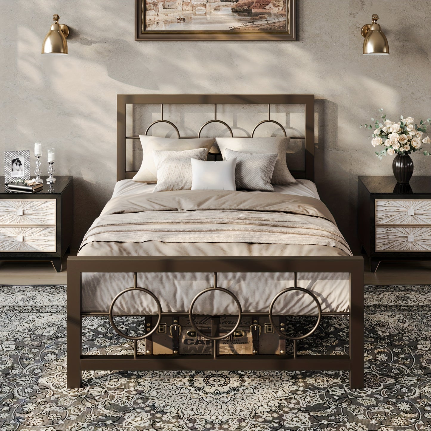 Bed Frame shown in the Brown, Twin option